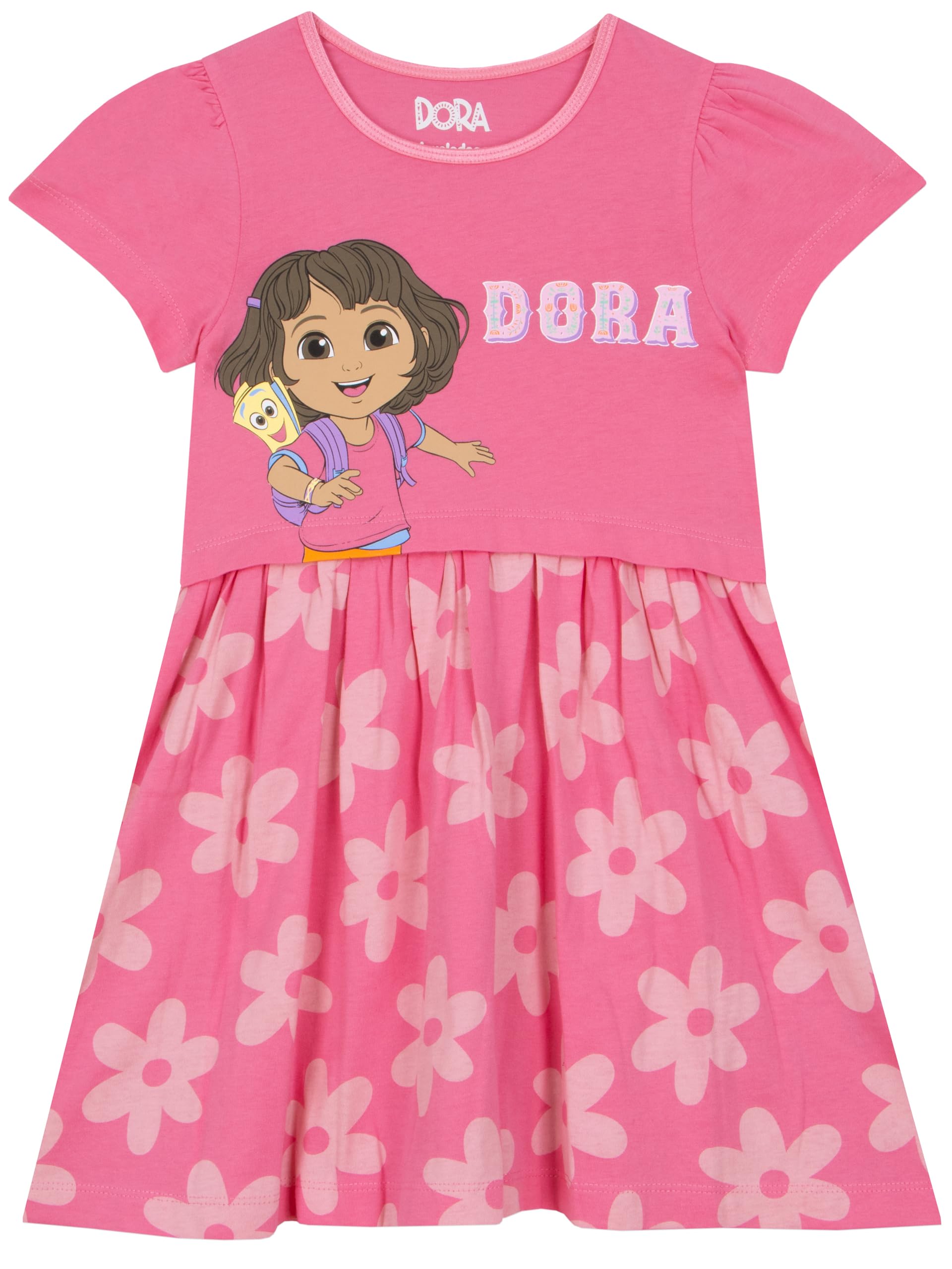 Dora The Explorer Girls Dress, Cotton Summer Dress, Short Sleeve